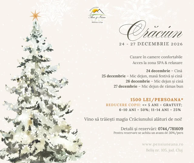 Afiș Ofertă Crăciun 2026: 24.12.2026 - 27.12.2026, 1 500 lei / persoană